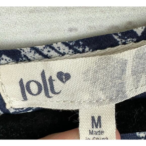 Womens JOLT Navy Blue Aztec Lace Boho Flowy 3/4 Sleeve Top Career Casual Size M - Picture 4 of 6